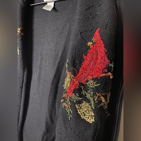 Vintage Christmas cardigan sweater beading cardinal Heirloom Collectibles small - Picture 14 of 15
